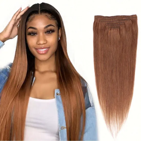 MYZYR Clip in Human Hair Extensions Clip ins Straight Hair Full Head 8pcs Blonde Highlight 14 16 18 22 24 Inch Machine Made Remy