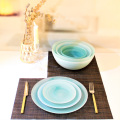 Wholesale Green Colored Frosted Cloudy Glass Plates Set