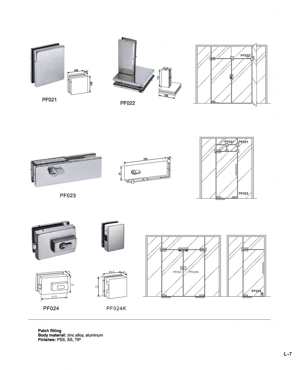 Slotted glass door patch fiftting