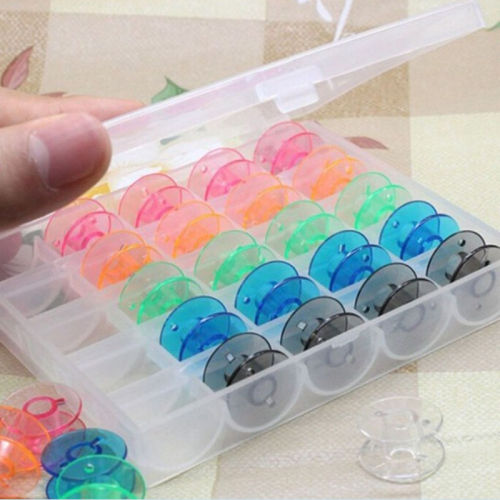 2016 Plastic Bobbin Box With Colorful 25 Bobbins for Sewing Machine Spools Storage Case Sewing Machin Tools Accessories