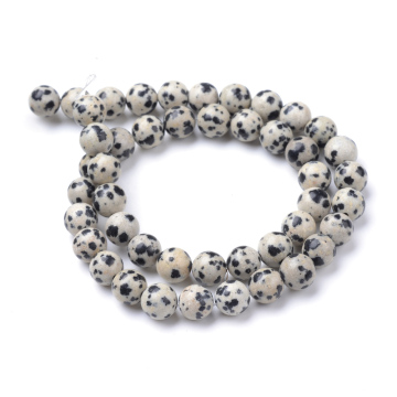 Großhandel 8 mm rund natürliche dalmatinische Jasper -Perlenstränge: Pandahall