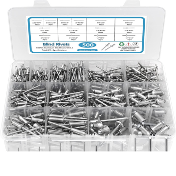 500pcs Core-Pulling Rivets Set: Comprehensive Collection of Aluminum Rivets Including Open Mouth Oval Head Models in a Convenient Box
