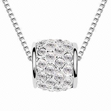 Rhodium-plated beaded pendant necklace, made of brass and copper alloy