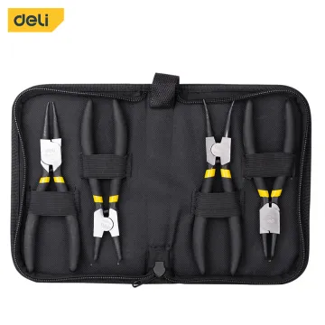 Deli EDL104407 tools internal external straight bent long-nose circlip plier set 7''*4