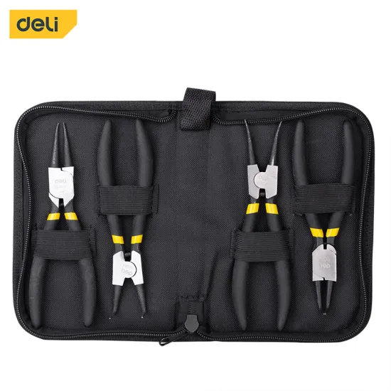 Deli EDL104407 tools internal external straight bent long-nose circlip plier set 7''*4
