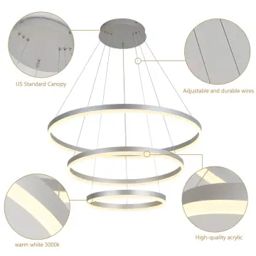 Home Decorative Modern Living Room Hotel Circle Hanging Pendant Light New Design 3 Ring Acrylic Gold Luxury Round Led Chandelier