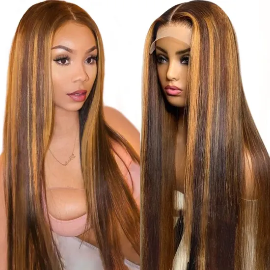 Remy Glueless Full Lace Frontal Wig Ombre Human Hair Wigs PrePlucked Cuticle Aligned Brazilian Highlight Color Lace Front Wigs