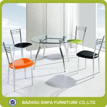 Morden round tempered glass dining table and 4 chrome chairs