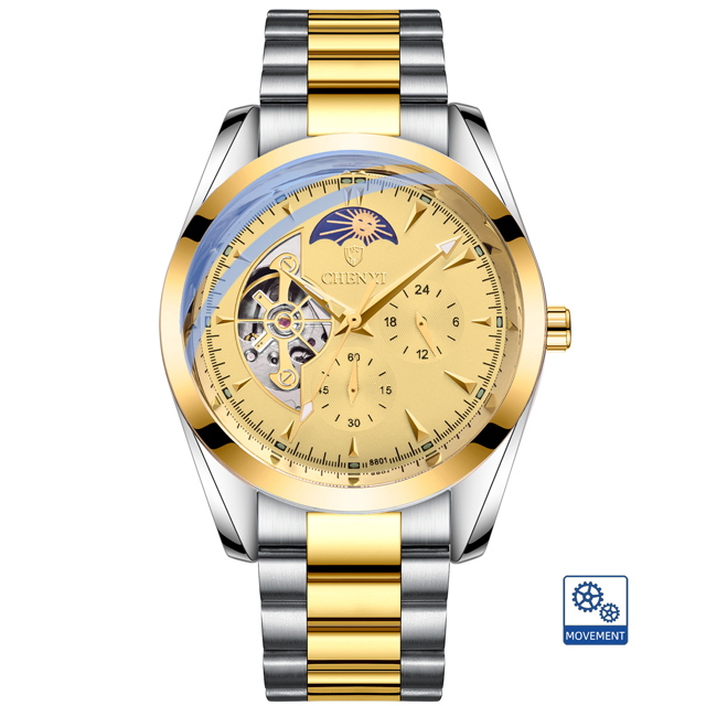 CHENXI 8801 2023 Stainless Steel Men's Quartz Watch - Luxury Black Gold Finish