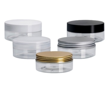 wholesale factory 30g 50g 100ml 200ml 250ml plastic cosmetic empty pet cream jar with black golden screw pp cap lid