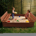 Children's outdoor kids wooden sandbox two bench seats