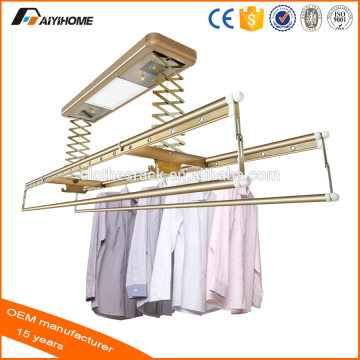 Remote control Electric Lifting Automatic clothes drying rack, Ceiling mounted aluminium clothes dryer rack with UV lights