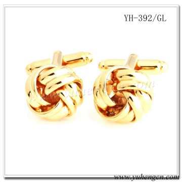 YH-392/GL Gold Mens Classic Double Lines Knot Cufflinks