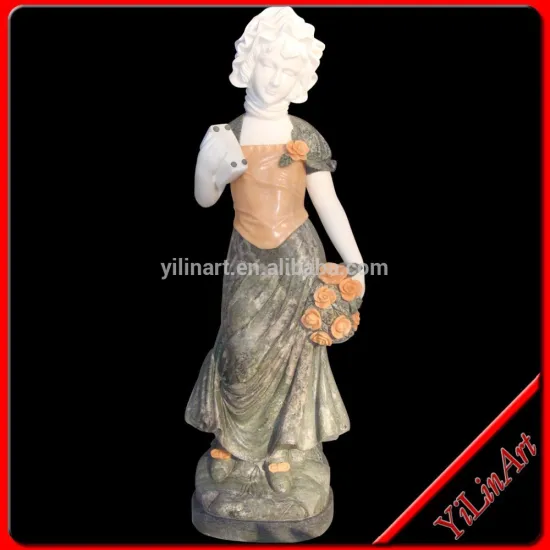 Stone Statue With A Little Girl, Marble Statue, Indoor Statue