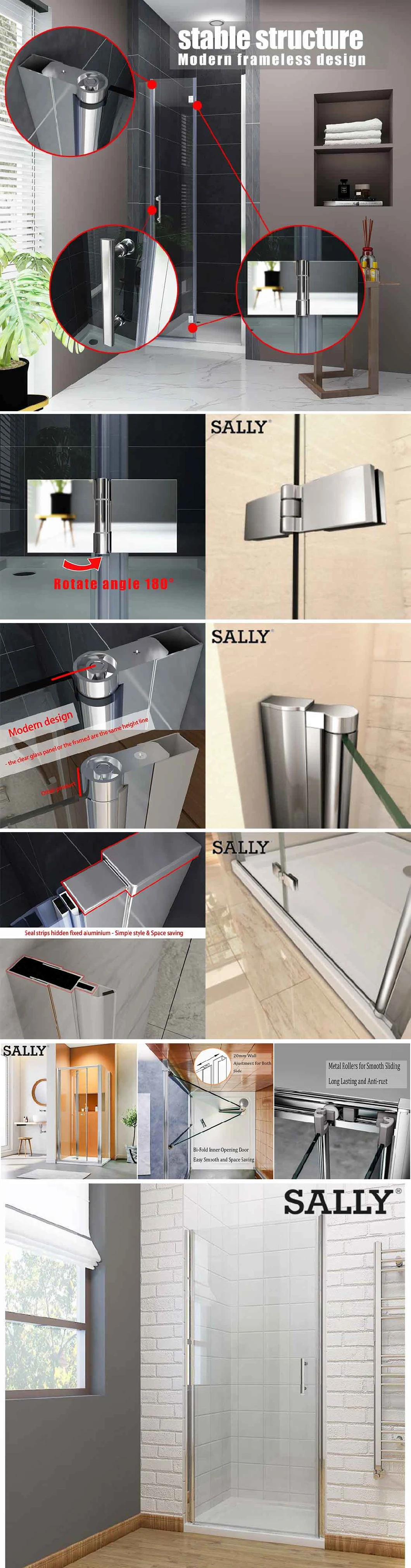 Sally 5 mm Bicod encadré Salle de douche de salle de bain Bifold Glass Douche Porte de douche mouillée Porce de porte pli