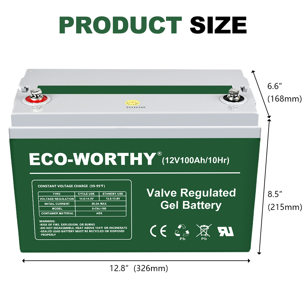 ECO-WORTHY 12V 100AH Sealed Lead Acid Solar Power Deep Cycle Battery for Charging Power