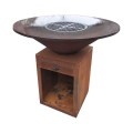 Corten steel fire pit with BBQ grill