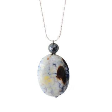 Natural Gemstone Agate Necklace with Silver Chain