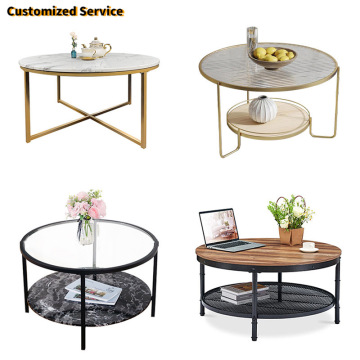 Wooden Luxury White Round Marble Top Coffee Table
