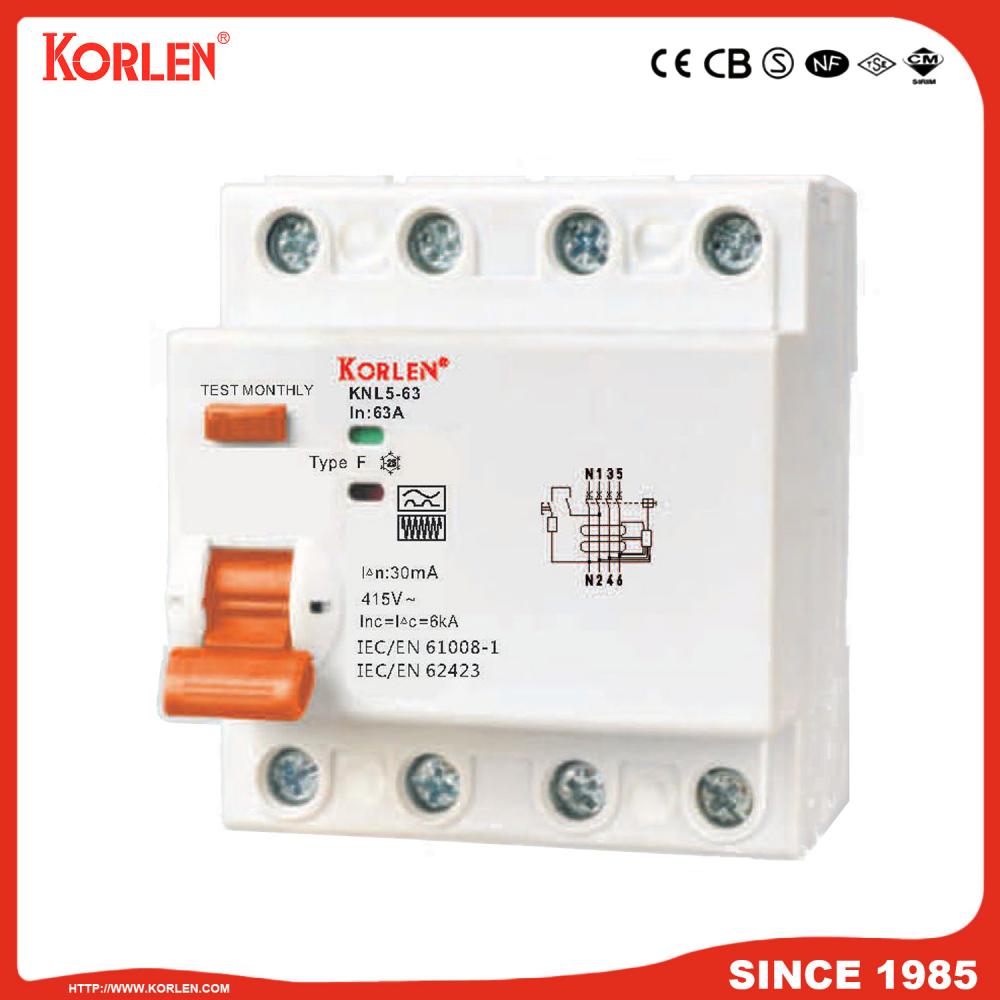 Residual current circuit breaker RCCB KNL5-63 korlen