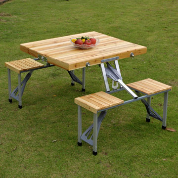 Wooden Folding Picnic Table with Half Aluminum and Half Steel Structure