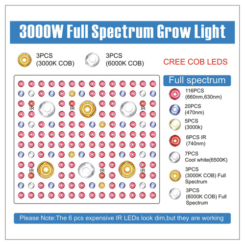 3000W COB லெட் கிரீன்ஹவுஸுக்கு முழு ஸ்பெக்ட்ரம் வளர்கிறது