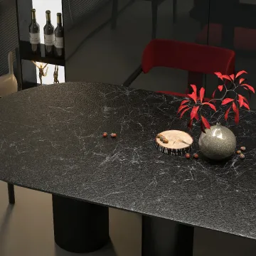 Modern Nordic Luxury 6-Seater Dining Table with Marble Sintered Stone and Travertine Top