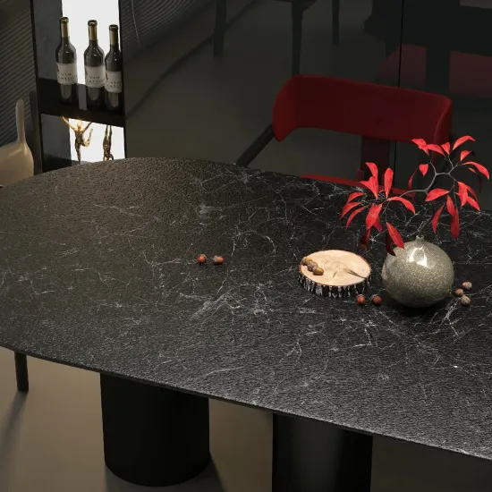 Modern Nordic Luxury 6-Seater Dining Table with Marble Sintered Stone and Travertine Top