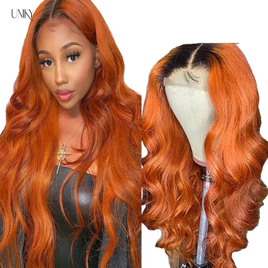 Uniky Ginger Red Blonde Orange Color Natural Brazilian Human Hair Lace Front Wigs Pre Plucked Virgin Ginger Wigs