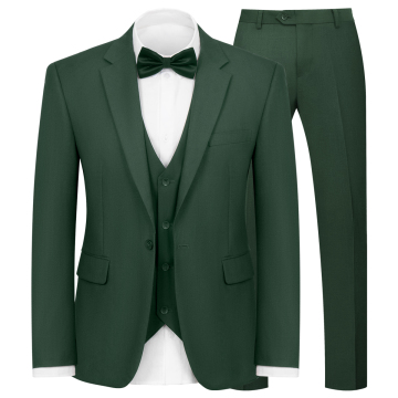 WYWK Men's 3-Piece Suit Prom Wedding Set-Dark Green-XXS