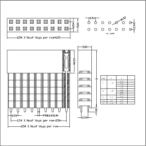 2.54 mm Female Header Dual Row Straight Add Housing Type H=8.5  PC104E04-XXDXXX