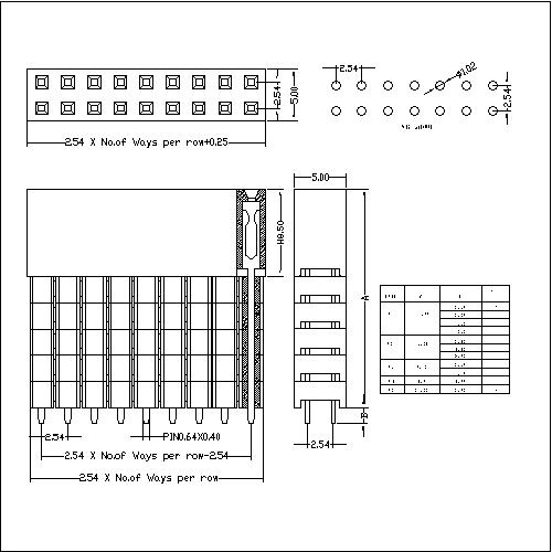 2.54 mm Female Header Dual Row Straight Add Housing Type H=8.5 PC104E04-XXDXXX