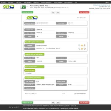 Chemical-Parkistan Bill of Lading