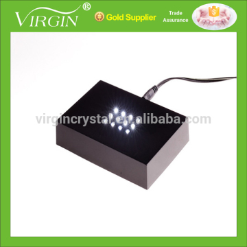 Promotional black rectangle shape plastic led base with RGB led light for crystals holder