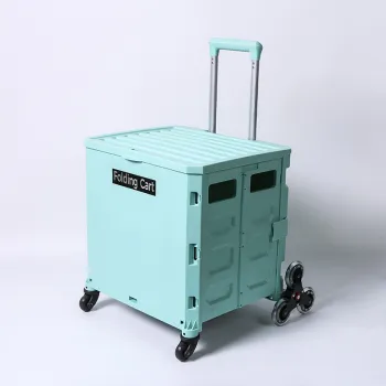 Blue Folding Food Trolley Cart with Square Storage Tie Rod