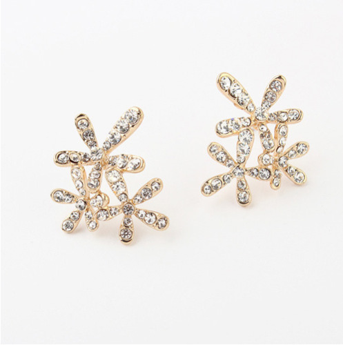 Musim panas Grosir bunga cantik boutique kristal giwang penuh anting-anting emas logam stud berlian imitasi untuk wanita Grosir