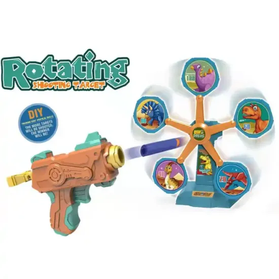 Hot Selling Plastic Spinning Shooting Game Toy for Kids: Dinosaur Rotating Target Gun