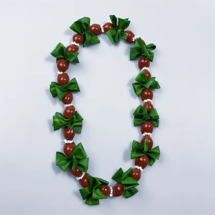 Hand-made Kukui Ti Leaf Mango Shell Lei