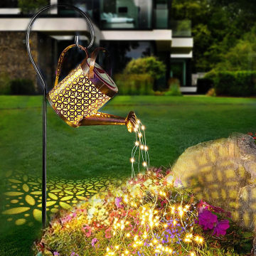 Outdoor Solar Waterfall Can Light with Fairy Lights for Patio and Yard Pathways