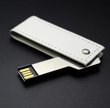 white swivel leather usb flash drive