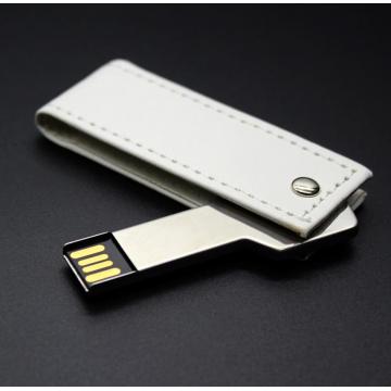 white swivel leather usb flash drive