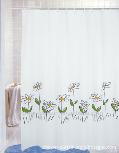 polyester fabric cozy simple flower printed shower curtain