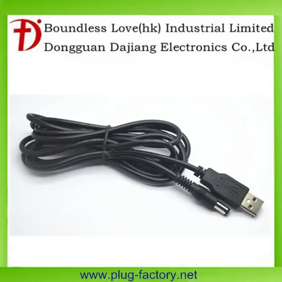 Black flexible usb cable with 5525 dc plug