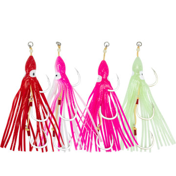 Saltwater Fishing Lures: Soft Lure Squid Rigged Trolling Luminous Assist Skirt Lures With Hooks