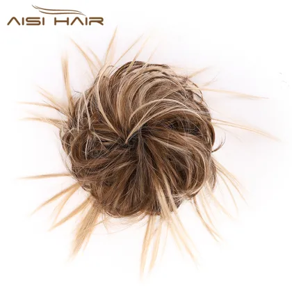 Aisi Hair Cheap Multi Color Curly Chignon Bun Pad Chignon Elastic Band Ribbon Ponytail Rope Rubber Hairpiece Extension For Women