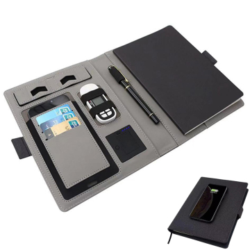 Promotional PU Notebooks with Built-in Power Bank and Wireless Charger