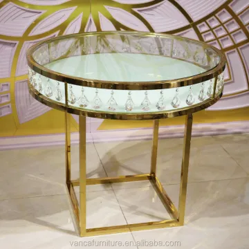 Hot Sale Mosern Gold Stainless Steel Crystal Wedding Cake Table