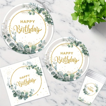 Hot Selling Eucalyptus Leaves Theme Party Supplies: Tableware & Birthday Favors