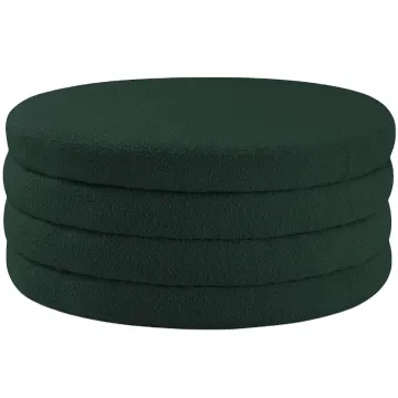 Contemporary Design Green Boucle Fabric Ottoman with Channel Tufting Upholstery Stool