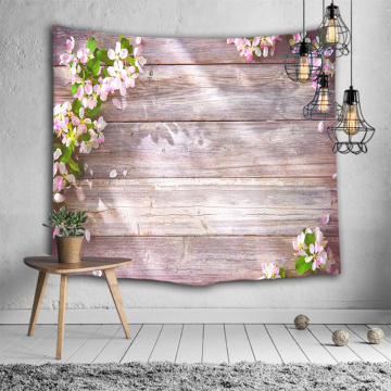 Wood Plank Flower Wall Tapestry Retro Pink Tapestry Wall Hanging for Livingroom Bedroom Dorm Home Decor